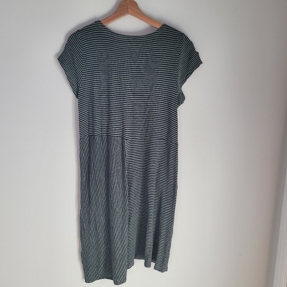 Eileen Fisher Organic Linen Jersey Stripe Dress Black And Green  Women's Small - Picture 2 of 9